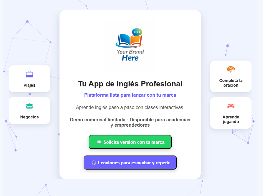 Pantalla principal de la app de inglés