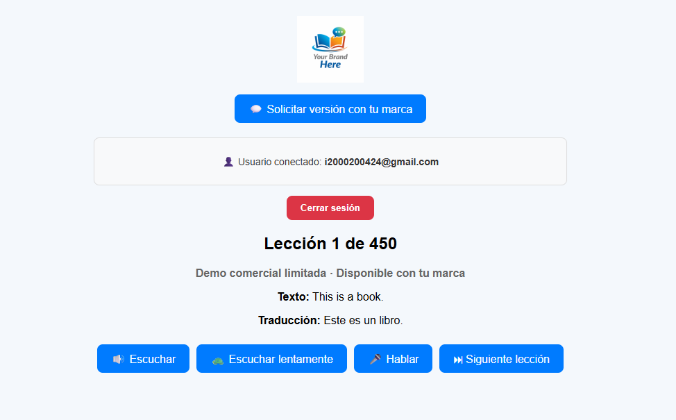Lección interactiva de la app